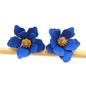 Earrings Flower Blue Simple Trendy Stylish Hollywood Glam Gold Unique Y2K Retro